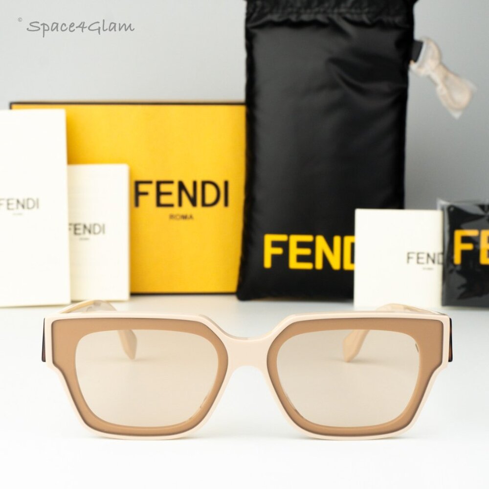 Fendi Men Sunglasses Beige Nude Brown Square FE40099I FENDI FIRST 57E BRAND NEW